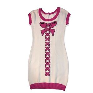 Betsey Johnson vintage Y2K mini sweater dress lace-up bow intarsia design medium